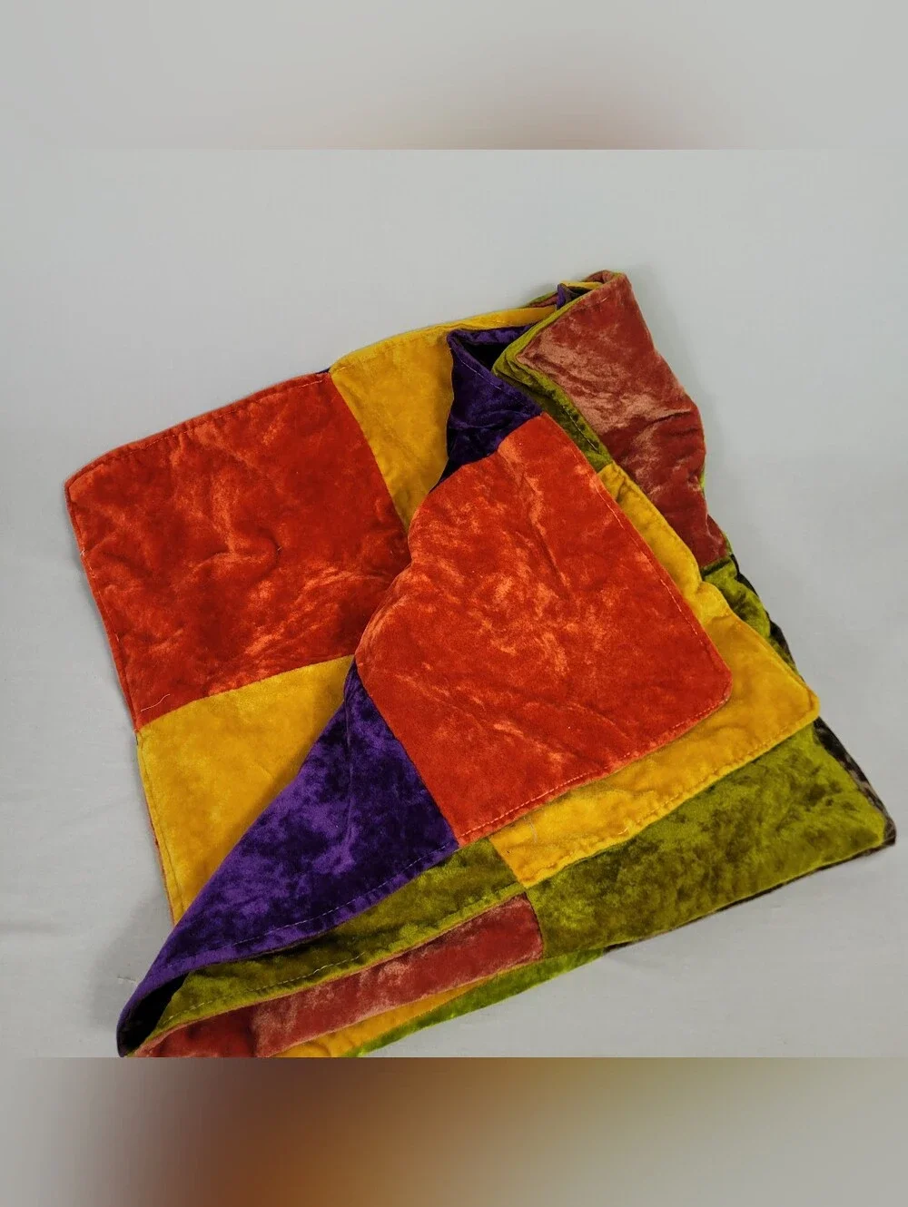 Velvet '70s Inspired Handmade Patchwork Quilt 36 In By 36 In.